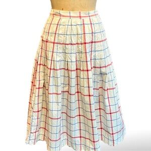 VINTAGE 80s pleated plaid windowpane checkered midi skirt full‎ a-line preppy
